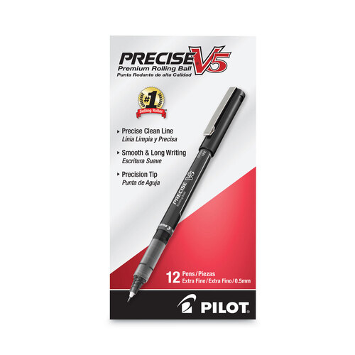 PIL35334 - Pilot - Precise V5 Roller Ball Pen, Stick, Extra-Fine 0.5 mm, Black Ink, Black Barrel, Dozen