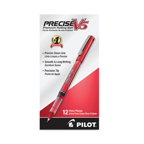PIL35336 - Pilot - Precise V5 Roller Ball Pen, Stick, Extra-Fine 0.5 mm, Red Ink, Red Barrel, Dozen