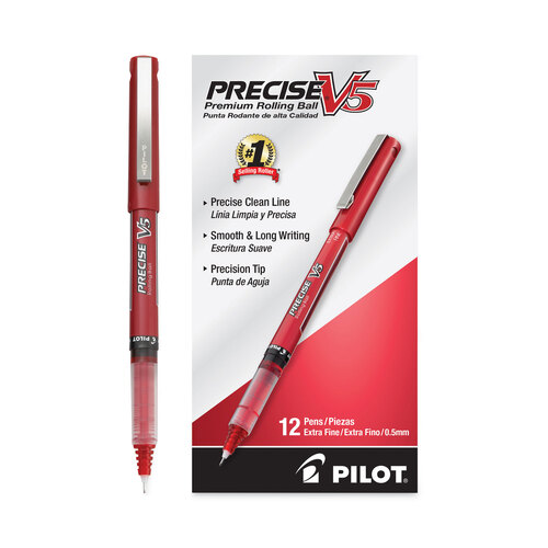 PIL35336 - Pilot - Precise V5 Roller Ball Pen, Stick, Extra-Fine 0.5 mm, Red Ink, Red Barrel, Dozen