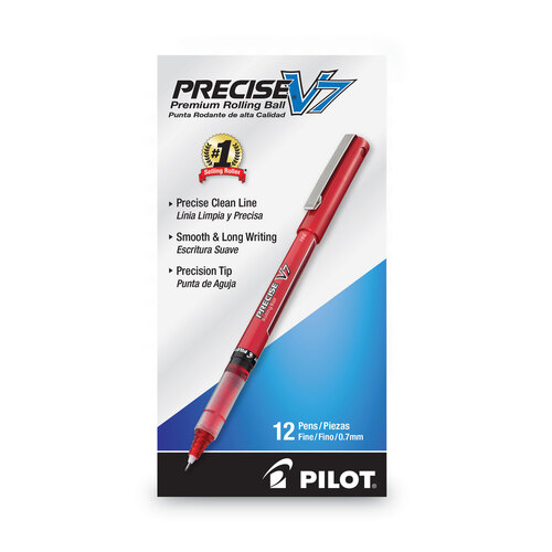 PIL35352 - Pilot - Precise V7 Roller Ball Pen, Stick, Fine 0.7 mm, Red Ink, Red Barrel, Dozen