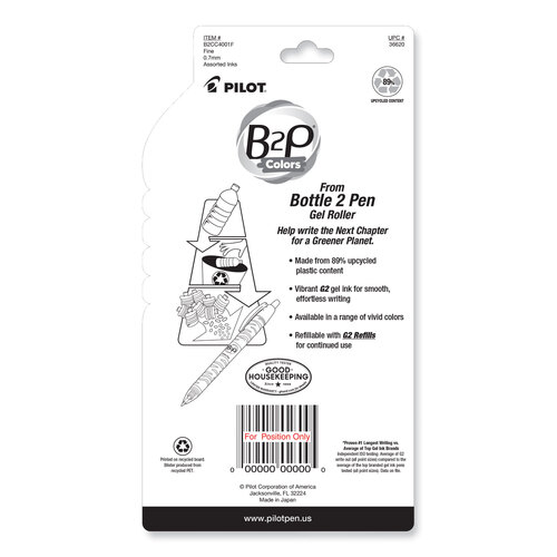 PIL36620 - Pilot - B2P Bottle-2-Pen Recycled Gel Pen, Retractable, Fine 0.7 mm, Assorted Ink and Barrel Colors, 4/Pack