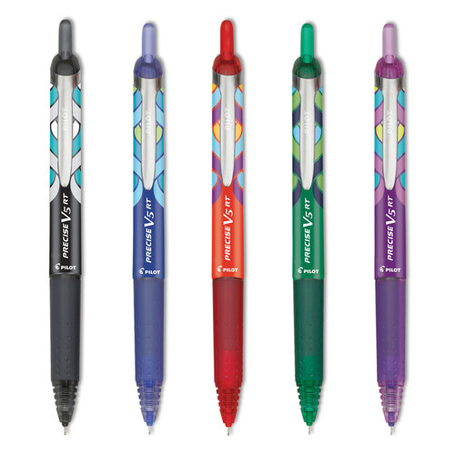 PIL41980 - Pilot - Precise V5RT Deco Collection Roller Ball Pen, Retractable, Extra-Fine 0.5 mm, Assorted Peacock Ink and Barrel Colors, 5/Pack