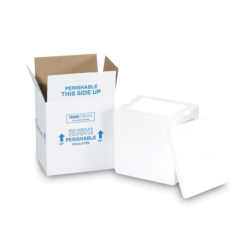 PKG212C - The Packaging Wholesalers - Insulated Shipping Container, 1.5&quot; Foam Insert, 9&quot; x 11&quot; x 15&quot;, White/Blue
