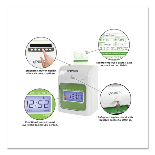 PPZHN1500 - Workwell Technologies - HN1500 Electronic Non-Calculating Time Clock Bundle, LCD Display, Beige/Green