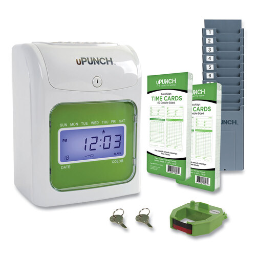 PPZHN1500 - Workwell Technologies - HN1500 Electronic Non-Calculating Time Clock Bundle, LCD Display, Beige/Green