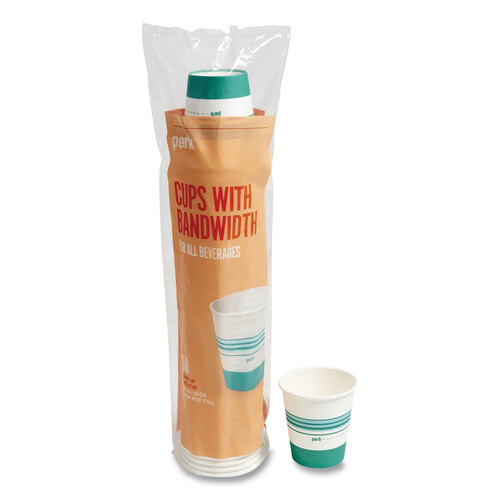 Paper Hot Cups, 10 oz, White/Teal, 50/Pack Paper Hot Cups, 10 oz, White/Teal, 50/Pack