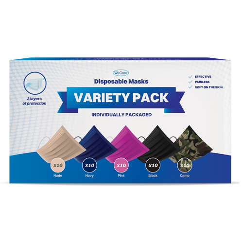 Disposable Face Mask Individually Wrapped 60-Pack, 6 Colors Camo