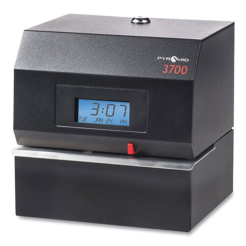 PTI3700 - Pyramid Technologies - 3700 Heavy-Duty Time Clock and Document Stamp, LCD Display, Black