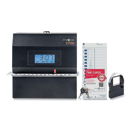 PTI3700 - Pyramid Technologies - 3700 Heavy-Duty Time Clock and Document Stamp, LCD Display, Black
