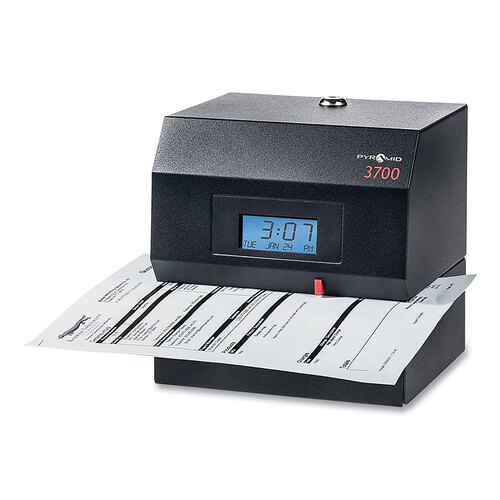 PTI3700 - Pyramid Technologies - 3700 Heavy-Duty Time Clock and Document Stamp, LCD Display, Black