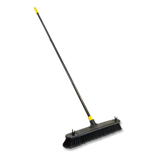 Bulldozer Smooth Surface Pushbroom, Split-Tip PET Bristles, 24 x 60, Powder Coated Handle, Black/Yellow Bulldozer Smooth Surface Pushbroom, Split-Tip PET Bristles, 24 x 60, Powder Coated Handle, Black/Yellow