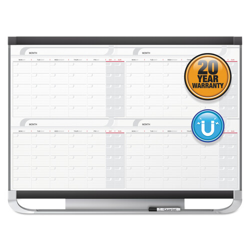 QRT4MCP23P2 - Quartet - Prestige 2 Magnetic Total Erase Four-Month Calendar, 36 x 24, White Surface, Graphite Fiberboard/Plastic Frame