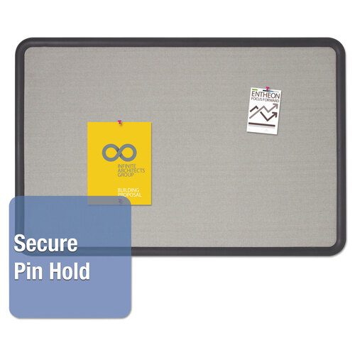 QRT7694G - Quartet - Contour Fabric Bulletin Board, 48 x 36, Gray Surface, Black Plastic Frame