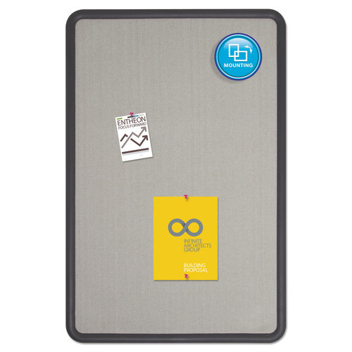 QRT7694G - Quartet - Contour Fabric Bulletin Board, 48 x 36, Gray Surface, Black Plastic Frame