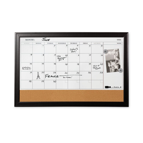 QRT79275 - Quartet - Home Decor Magnetic Combo Dry Erase Board with Cork Board on Bottom, 23 x 17, White/Natural Surface, Espresso Wood Frame