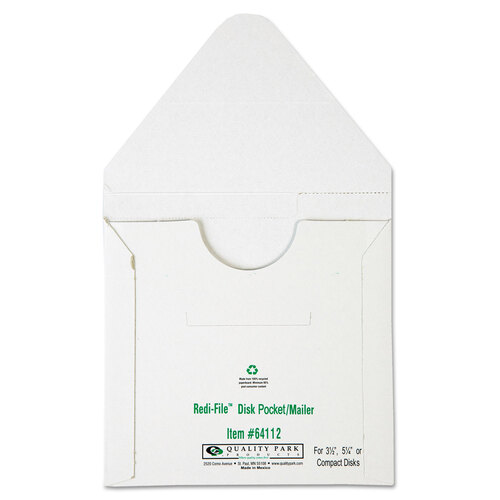 QUA64112 - Quality Park - Redi-File Disk Pocket/Mailer for CDs/DVDs, Square Flap, Tuck-Tab Closure, 6 x 5.88, White, 10/Pack