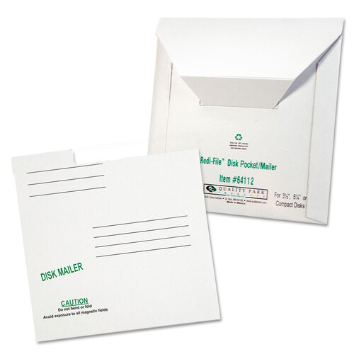 QUA64112 - Quality Park - Redi-File Disk Pocket/Mailer for CDs/DVDs, Square Flap, Tuck-Tab Closure, 6 x 5.88, White, 10/Pack
