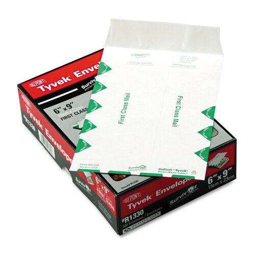 QUAR1330 - Survivor - Lightweight 14 lb Tyvek Catalog Mailers, First Class, #6 1/2, Square Flap, Redi-Strip Adhesive Closure, 6 x 9, White, 100/Box
