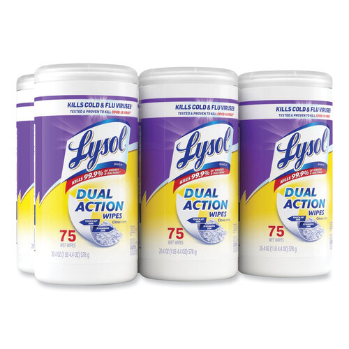RAC81700 - Reckitt Benckiser - Reckitt Benckiser Dual Action Disinfecting Wipes, 7 x 7.5, Citrus, White/Purple, 75/Canister