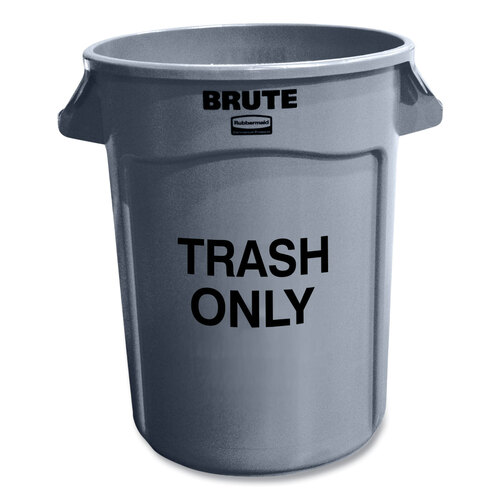 RCP263294GRA - Rubbermaid - Vented Round Brute Container, &quot;Trash Only&quot; Imprint, 32 gal, Plastic, Gray