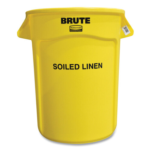 Vented Round Brute Container, 32 gal, Plastic, Yellow