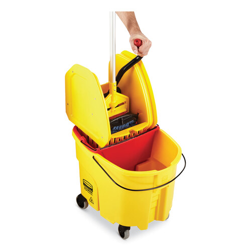 RCPFG757788YEL - Rubbermaid Commercial - WaveBrake 2.0 Bucket/Wringer Combos, Down-Press, 35 qt, Plastic, Yellow
