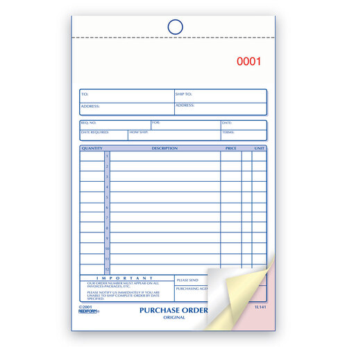 RED1L141 - Rediform - Purchase Order Book, 12 Lines, Three-Part Carbonless, 5.5 x 7.88, 50 Forms Total