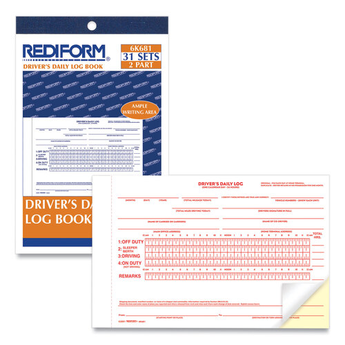 RED6K681 - Rediform - Driver&#39;s Daily Log Book with Daily Record and Hours Summary, Two-Part Carbonless, 7.88 x 5.5, 31 Forms Total