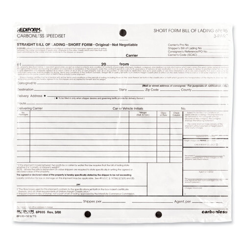 RED6P695 - Rediform - Speediset Bill of Lading, Short Form, Three-Part Carbonless, 7 x 8.5, 50 Forms Total