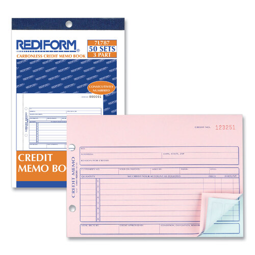 RED7L787 - Rediform - Credit Memo Book, Three-Part Carbonless, 5.5 x 7.88, 50 Forms Total