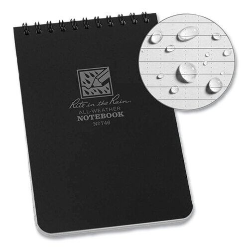 RIR746 - JL DARLING CORPORATION - All-Weather Wire-O Notepad, Universal: Narrow Rule and Quadrille Rule, Black Cover, 50 White 4 x 6 Sheets