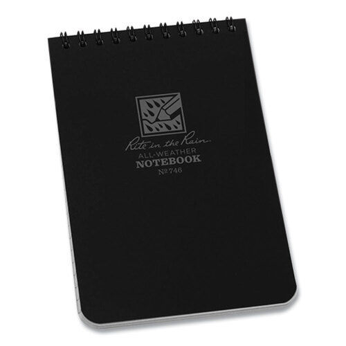 RIR746 - JL DARLING CORPORATION - All-Weather Wire-O Notepad, Universal: Narrow Rule and Quadrille Rule, Black Cover, 50 White 4 x 6 Sheets