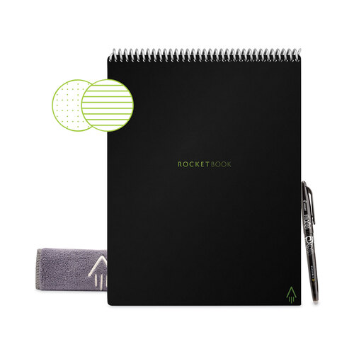 RKBFLPLRCA - Rocketbook - Flip Smart Notepad, Black Cover, Lined/Dot Grid Rule, 8.5 x 11, White, 16 Sheets