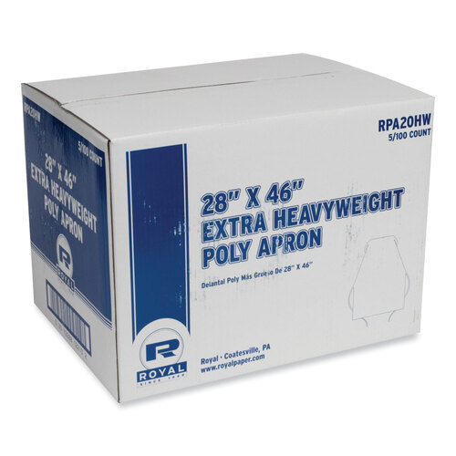 Heavyweight Poly Aprons, 28 x 46, 1.77 mil, One Size Fits All, White, 500/Carton Heavyweight Poly Aprons, 28 x 46, 1.77 mil, One Size Fits All, White, 500/Carton