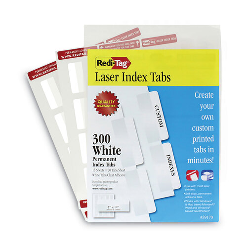 Laser Printable Index Tabs, 1/5-Cut, White, 2