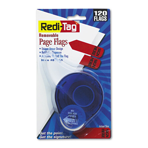 RTG81054 - Redi Tag - Arrow Message Page Flags in Dispenser, &quot;Sign Here&quot;, Red, 120/Dispenser