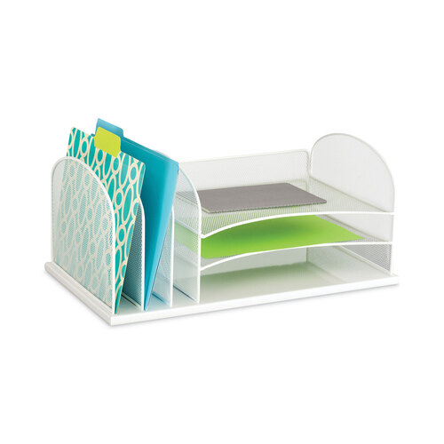 SAF3254WH - Safco - Onyx Desk Organizer with Three Horizontal and Three Upright Sections, Letter Size Files, 19.5 x 11.5 x 8.25, White