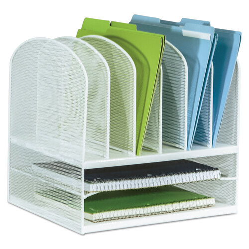SAF3255WH - Safco - Onyx Mesh Desk Organizer with Two Horizontal and Six Upright Sections, Letter Size Files, 13.25&quot; x 11.5&quot; x 13&quot;, White