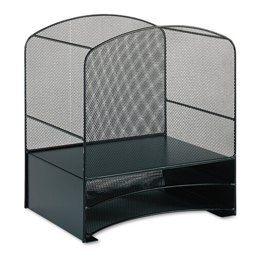 SAF3260BL - Safco - Onyx Mesh Desktop Hanging File With Two Horizontal Trays, 3 Sections, Letter Size, 10.75&quot; Long, Black