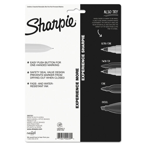 SAN1742025 - Sanford - Retractable Permanent Marker, Extra-Fine Needle Tip, Assorted Colors, 8/Set