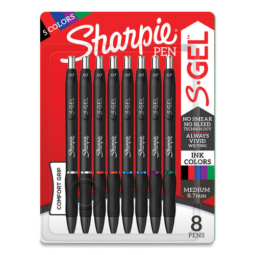 S-Gel High-Performance Gel Pen, Retractable, Medium 0.7 mm, Five Assorted Ink Colors, Black Barrel, 8/Pack S-Gel High-Performance Gel Pen, Retractable, Medium 0.7 mm, Five Assorted Ink Colors, Black Barrel, 8/Pack
