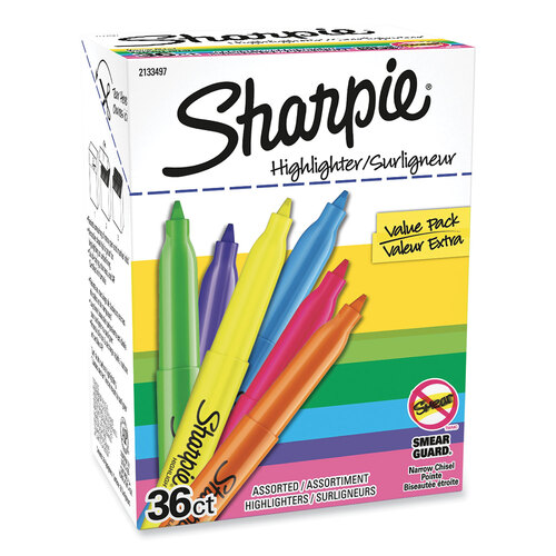 SAN2133497 - Sanford - Pocket Style Highlighters, Assorted Ink Colors, Chisel Tip, Assorted Barrel Colors, 36/Pack