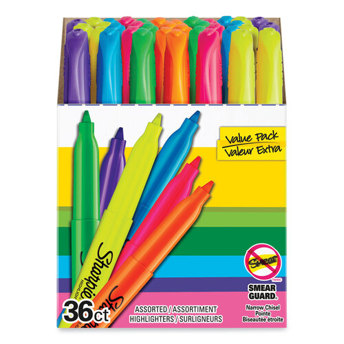 SAN2133497 - Sanford - Pocket Style Highlighters, Assorted Ink Colors, Chisel Tip, Assorted Barrel Colors, 36/Pack