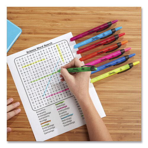 SAN28101 - Sanford - Retractable Highlighters with Storage Pouch, Assorted Ink Colors, Chisel Tip, Assorted Barrel Colors, 8/Set