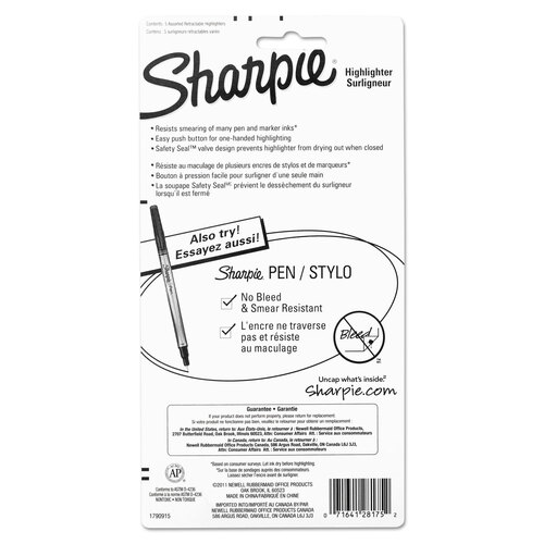 SAN28175PP - Sanford - Retractable Highlighters, Assorted Ink Colors, Chisel Tip, Assorted Barrel Colors, 5/Set