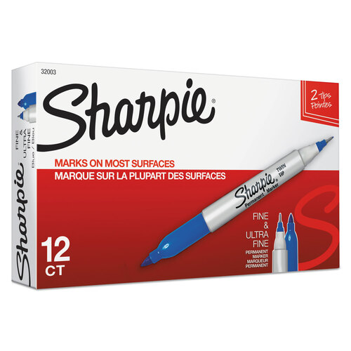 SAN32003 - Sanford - Sanford Twin-Tip Permanent Marker, Extra-Fine/Fine Bullet Tips, Blue, Dozen