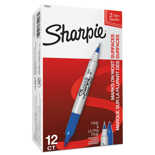 SAN32003 - Sanford - Sanford Twin-Tip Permanent Marker, Extra-Fine/Fine Bullet Tips, Blue, Dozen