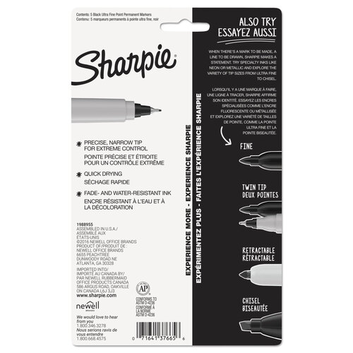 SAN37665PP - Sanford - Ultra Fine Tip Permanent Marker, Extra-Fine Needle Tip, Black, 5/Pack
