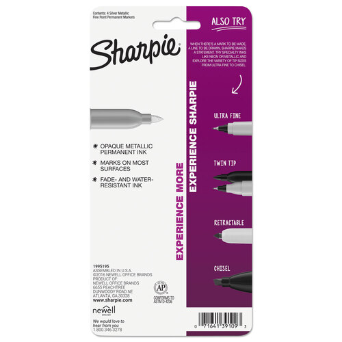 SAN39109PP - Sanford - Metallic Fine Point Permanent Markers, Fine Bullet Tip, Metallic Silver, 4/Pack