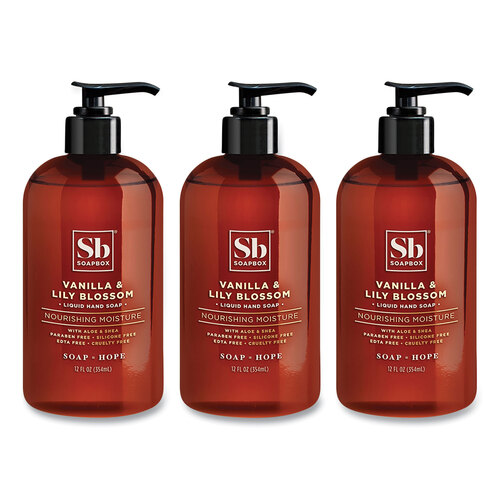 SBX00679BX - Soapbox - Hand Soap, Vanilla and Lily Blossom, 12 oz Pump Bottle, 3/Box
